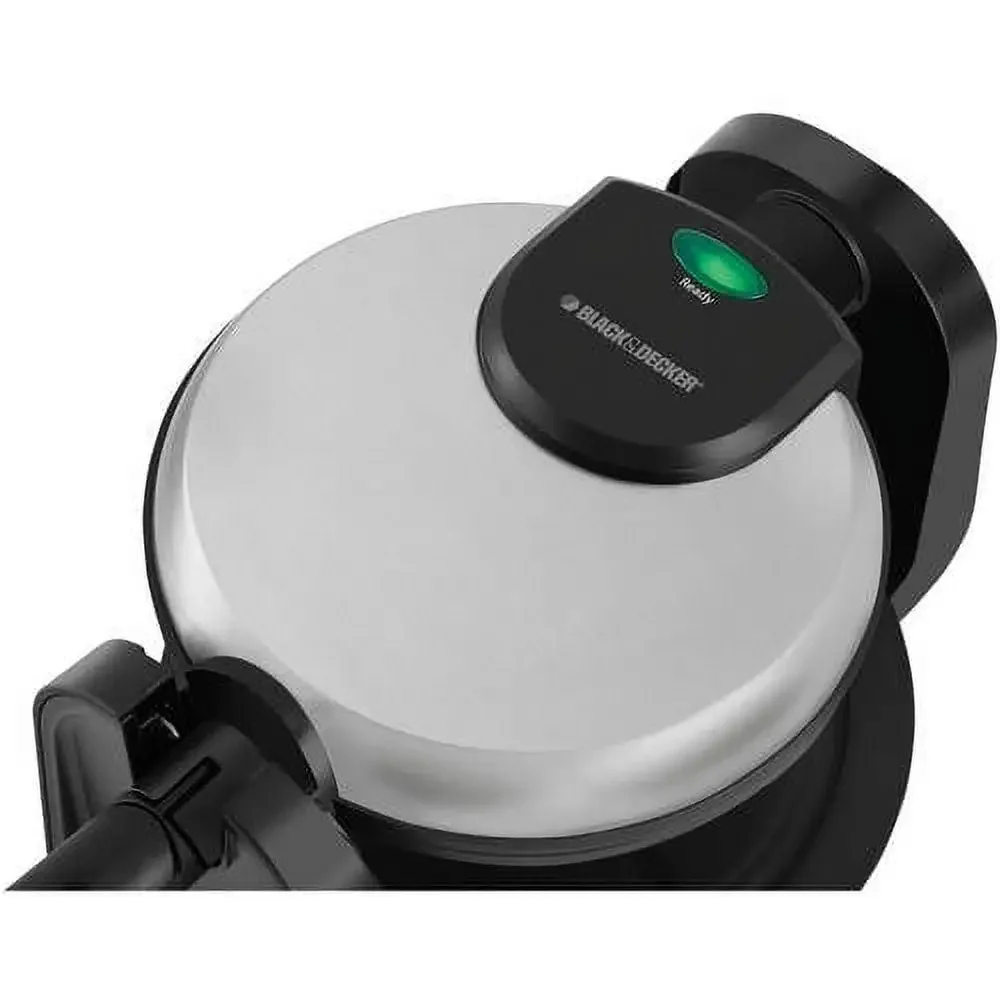 Stainless Steel Rotary Waffle Maker with Flip Handle Evenly Cooked Belgian Waffles Indicator Lights Compact Design Nonstick 5