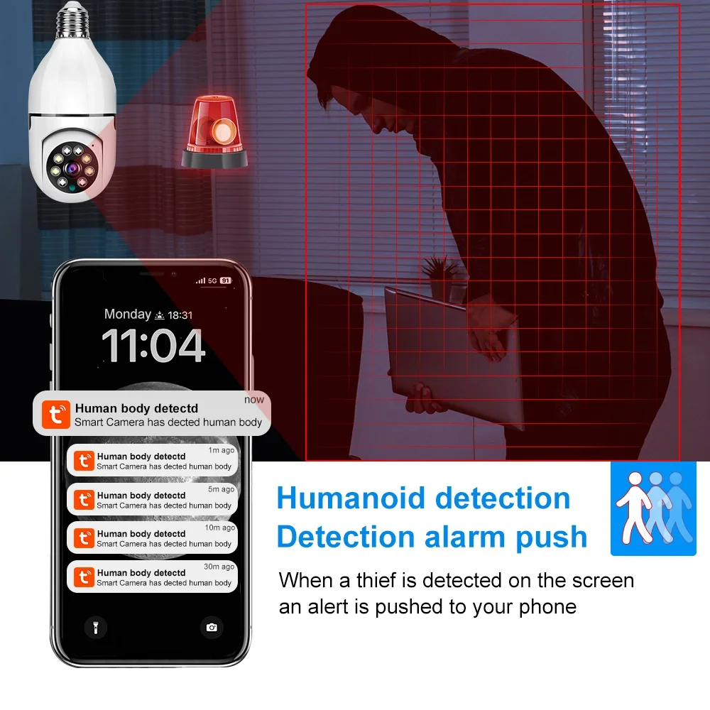 Tuya 2.4G/5G Dual-Band Bulb Camera 3MP/4MP/5MP WiFi Two Way Voice AI Human Detection Night Vision E27 Camera Surveilance Cam 4
