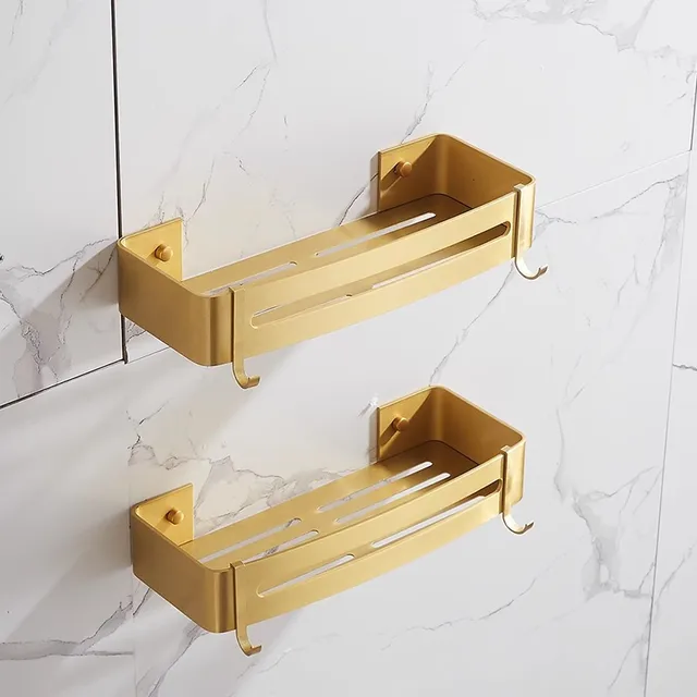 Tuqiu Brushed Gold ห้องน้ําชั้นวางติดผนังชั้นวางมุมอลูมิเนียมชั้นวางของอาบน้ําแชมพูผู้ถือชั้นวางมุม 4