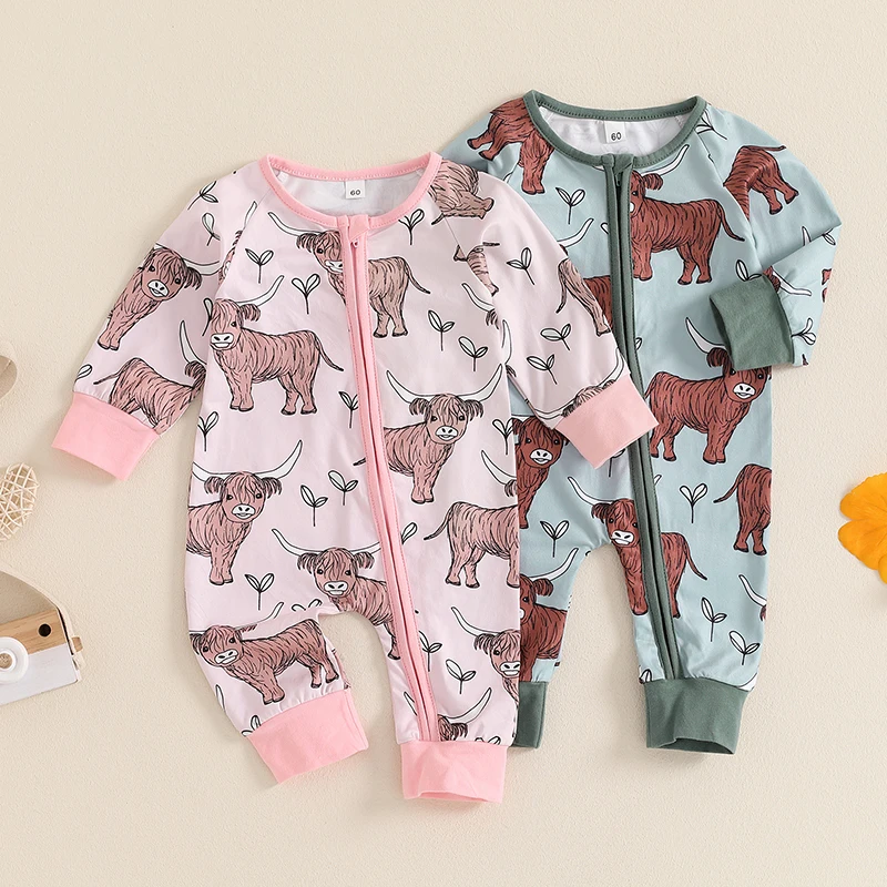 Autumn Infant Baby Romper Cattle Print Jumpsuit