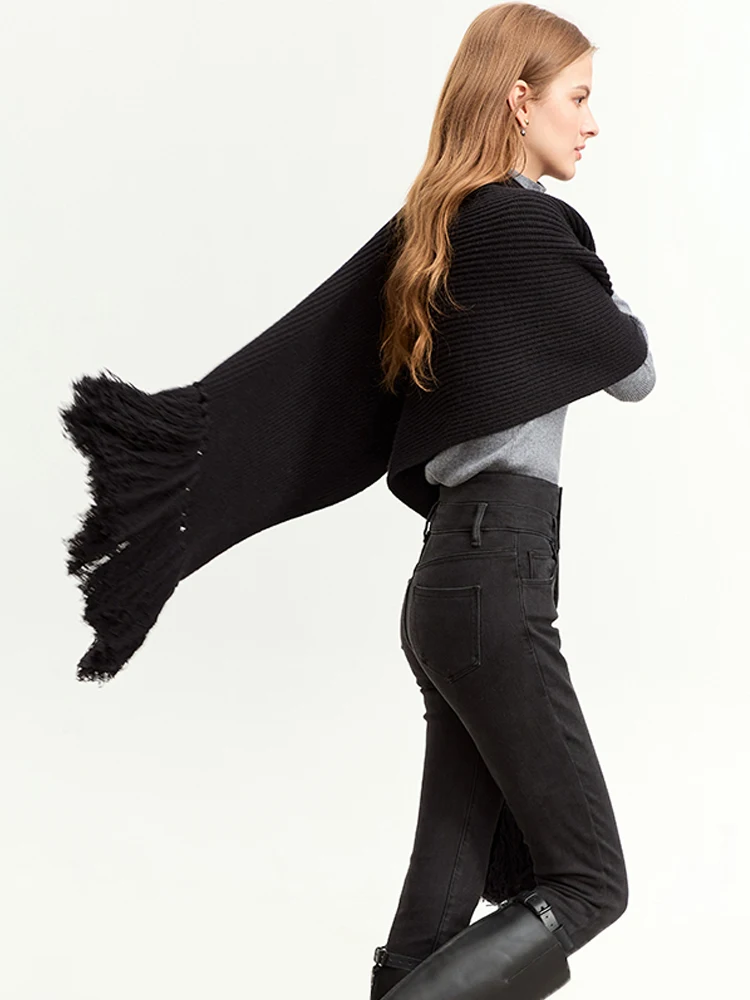 AMII Minimalist Wool Scarf For Women Winter Long Ultra Wide Silk Scarf Soft Tassel Keep Warm & Wrap Female 12374018