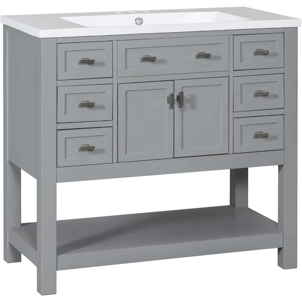 36'' Bathroom Vanity with Single Sink Combo, Modern Bathroom Sink Cabinet with 2 Soft Closing Doors Solid Wood Frame Vanities 3