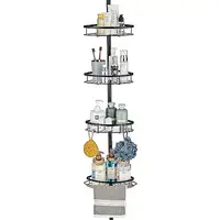Stainless Steel Corner Shower Caddy Tension Pole Organizer Bathroom Shelf Stand Bathtub Storage Rack Non-Slip Design Rustproof 1