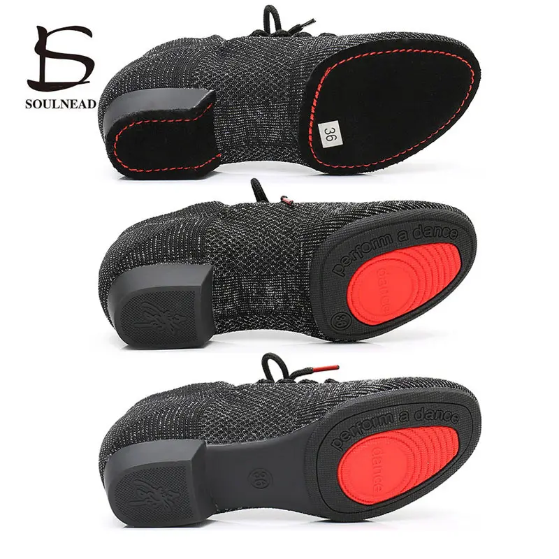 Women Jazz Line Dancing Shoes Soft Bottom Sneakers Casual Slippers Mesh Knitted Slip-on