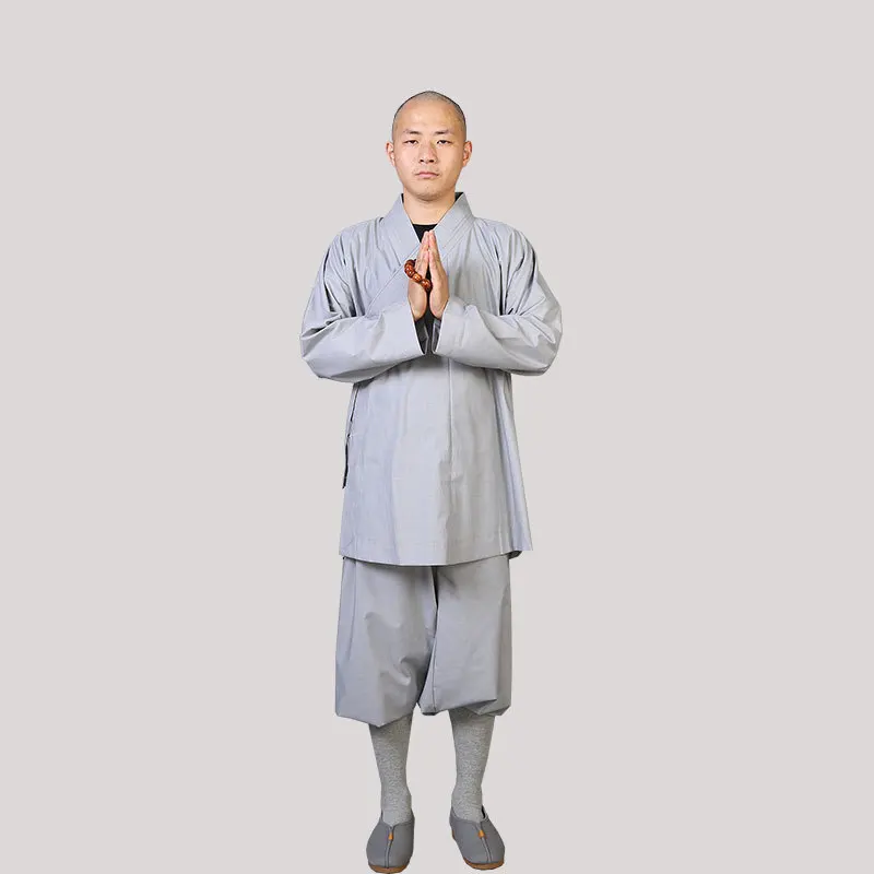 Gray Yellow Monks Adult Arhat Suit Buddhism Buddhist kungfu Monk Robes Confession Haiqing Clothes Sets Tai Chi Top and Pants