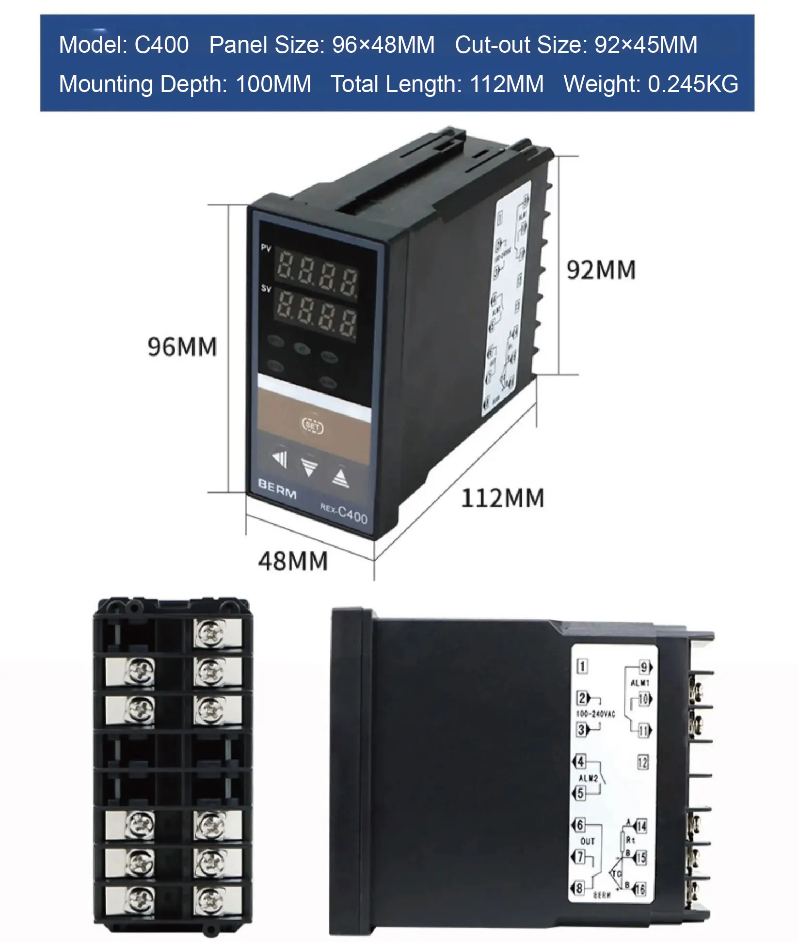 REX-C400 PID Temperature Controller Digital Thermostat with SSR Relay Output and