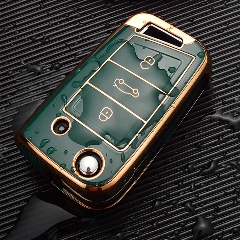 Key Case Gold Edge Car Key Case Full Cover Fob for VW Volkswagen Golf 7 MK7 Tiguan MK2 for SEAT Ateca Leon FR 2 Ibiza Skoda Octavia