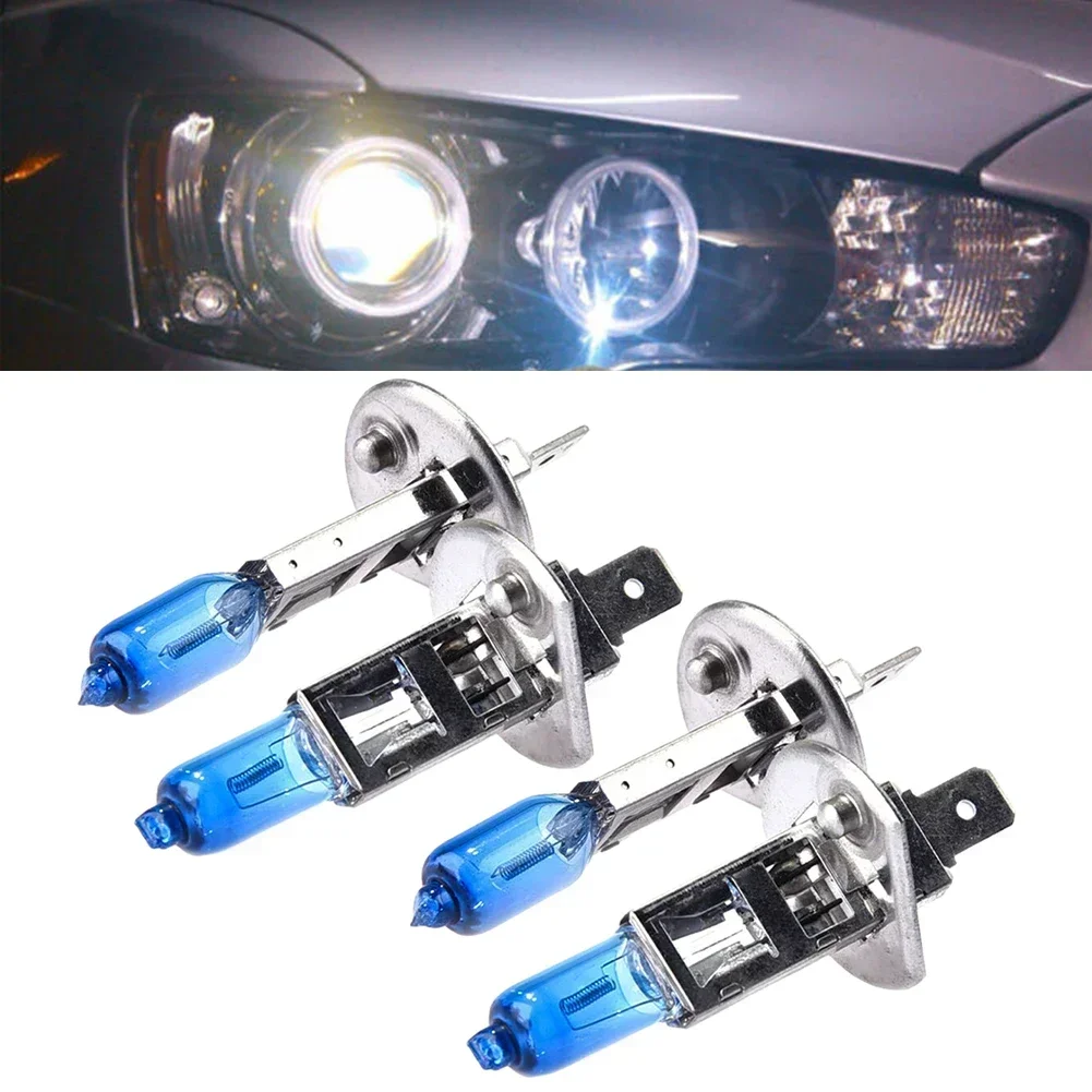 자동차 헤드라이트 전구, 할로겐 헤드램프, 흰색 램프, 하이 로우 빔, 12V 6000K 전구, 55W 자동차 조명, 파란색 전구, 12V H1, 4 개