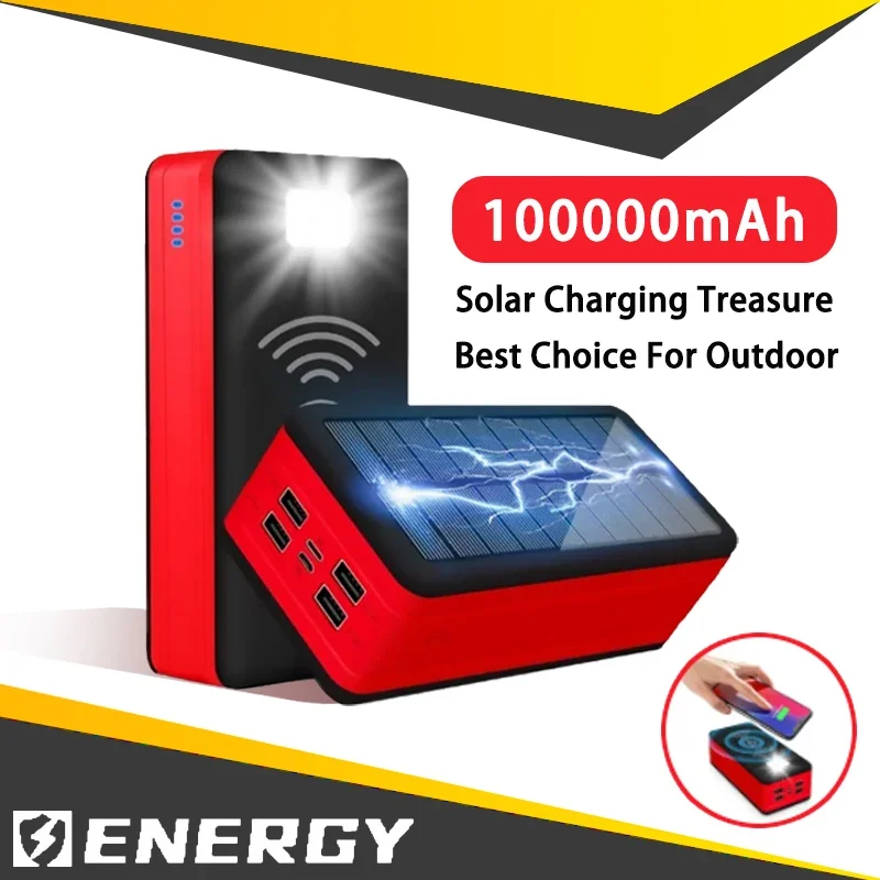 Nuovo Power Bank 100000Mah Cintura Impermeabile Per Esterni Ricarica Super Veloce Multifunzionale Power Bank Solare Spedizione Gratuita