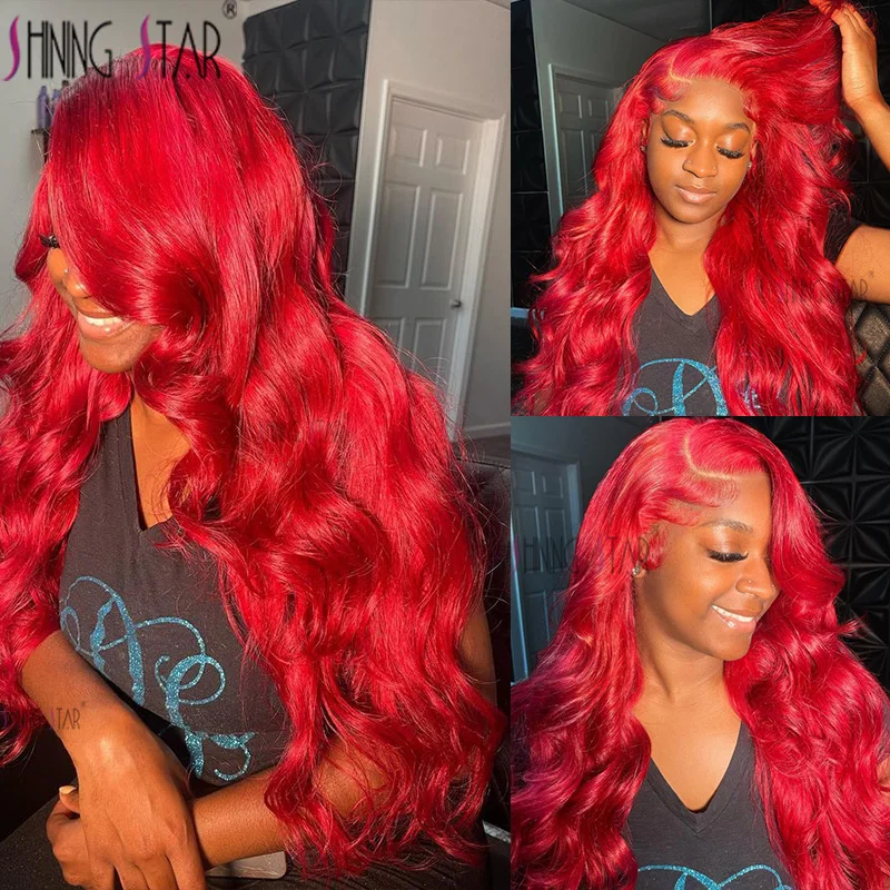 13X4 13X6 Body Wave Lace Frontal Wig Transparent Red 99J Burgundy Curly Lace Front Wigs Red Colored Hd Body Wave Human Hair Wigs