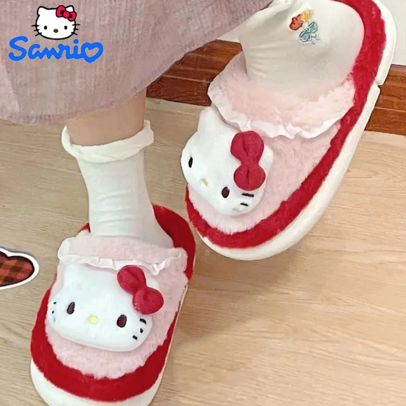 

Sanrio Hello Kitty Cute Plush Slippers My Melody Kuromi Cinnamoroll Girls' Dormitory Thickened Warm Cotton Slippers