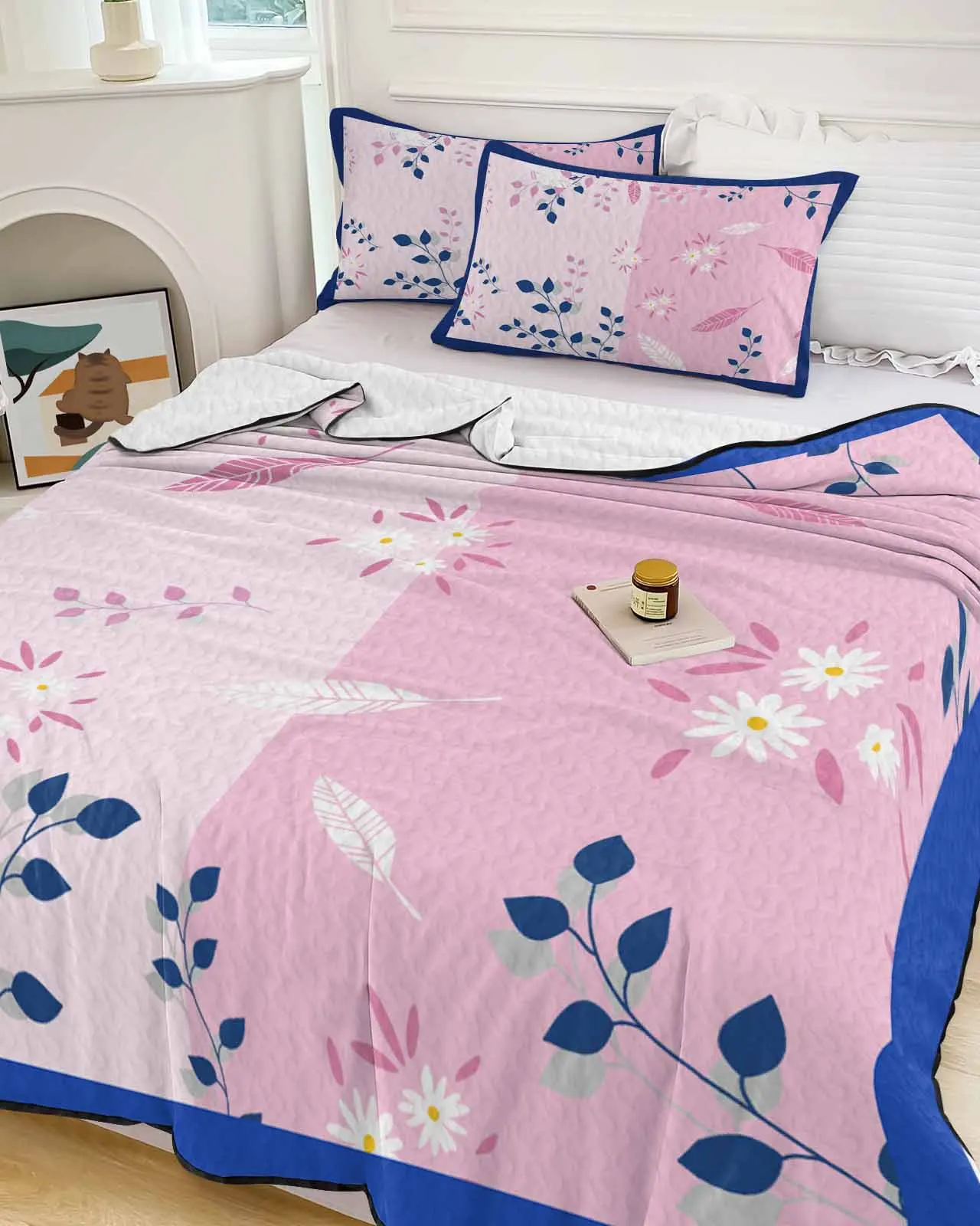 

Летнее одеяло с абстрактными листьями растений, розовыми цветами и перьями, охлаждающее одеяло, удобное легкое тонкое одеяло для спальни