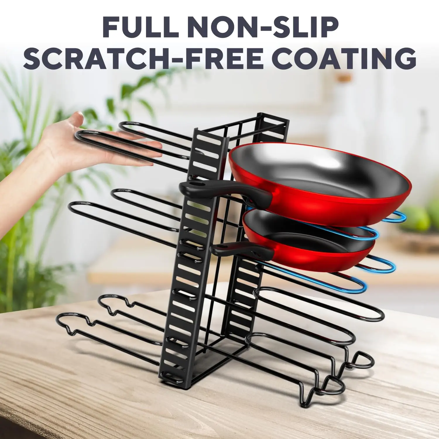 Pots and Pans Organizer Under Cabinet-8-Tier Adjustable Pan Organizer Rack for Cabinet-Heavy-Duty Pot & Pan Perf