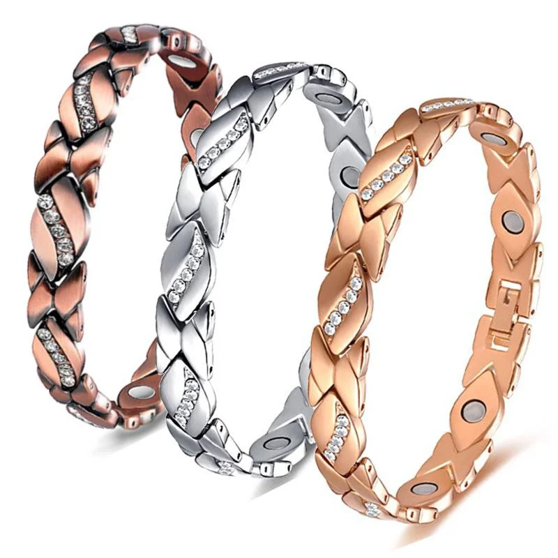 Bracciale E Anello Magnetici In Rame Massiccio 3500 Gauss Con Cristalli – Regolabili, Set Donna Con Strumento, Gioiello Terapeutico