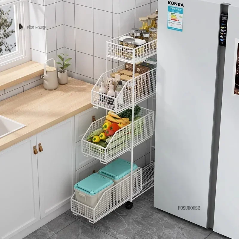 Household Multi-layer Kitchen Trolley Ultra-narrow Movable Kitchen Gap Rack Refrigerator Side Floor-standing Gap Storage Cart