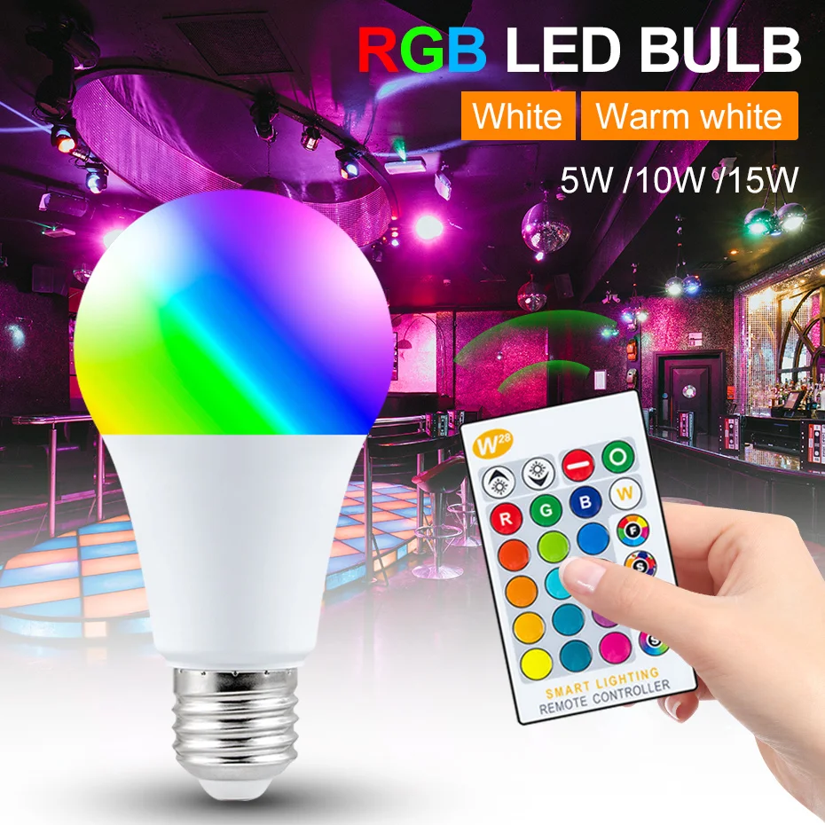 RGB E27 LED Lights Bulb RGBW RGBWW Lamp 220V 110V Dimmable Color Changing 5W 10W 15W With IR Remote Control For Home Decoration