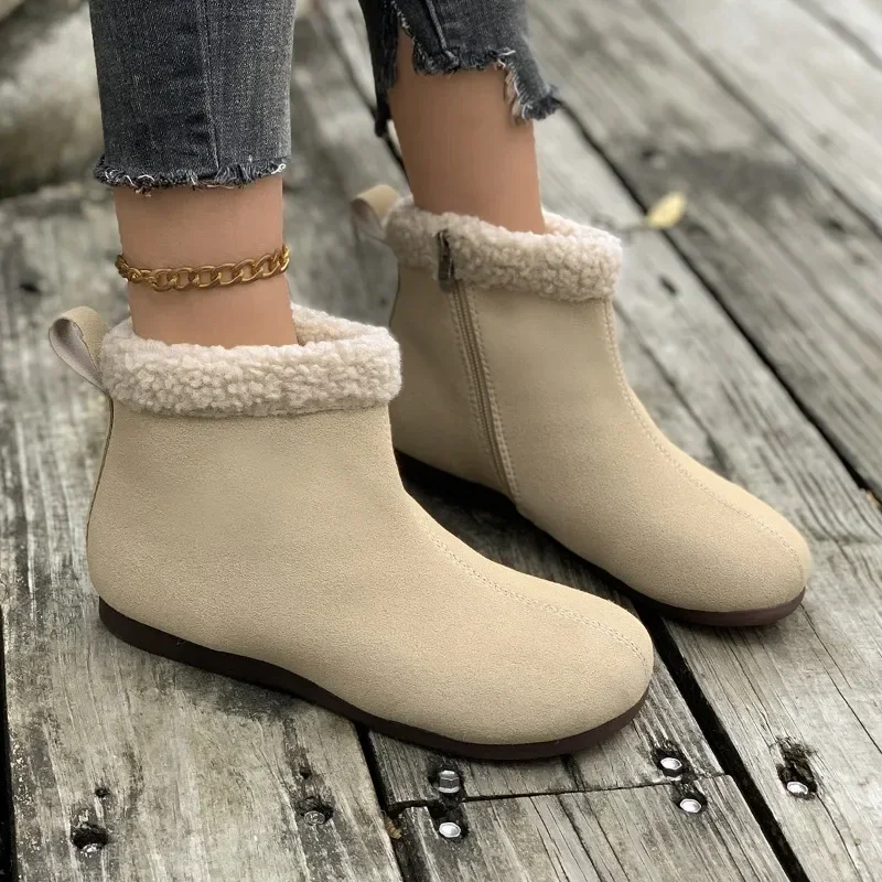 

Female Shoes on Sale 2023 New Side Zipper Women's Boots Winter Round Toe Plush Fleece for Warmth Short Barrel Flat Snow Boots