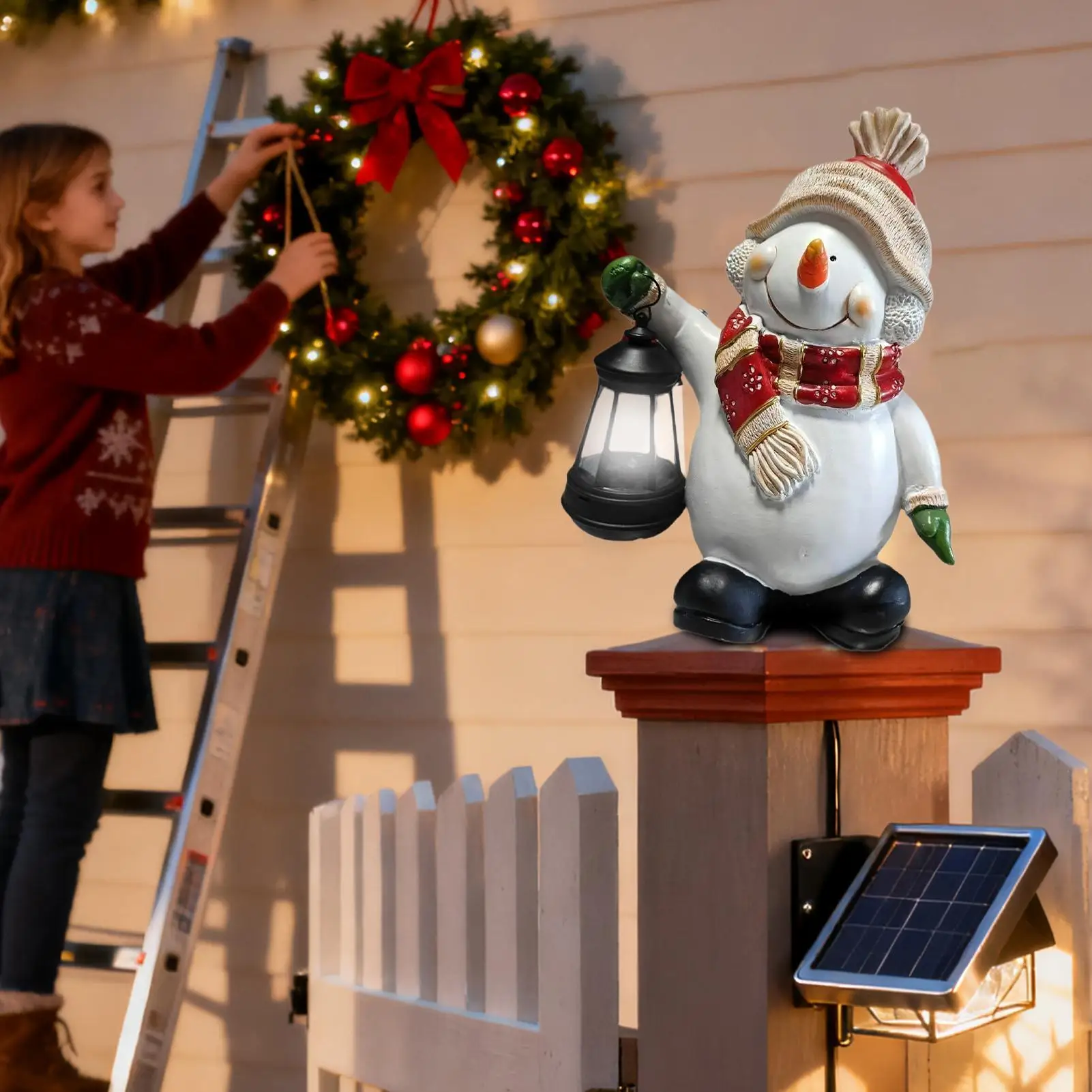 Snowman Decor Festive Resin Solar Light Holiday Garden Decor For Holiday Home Party Workplace Backyard Patio Festival Garden