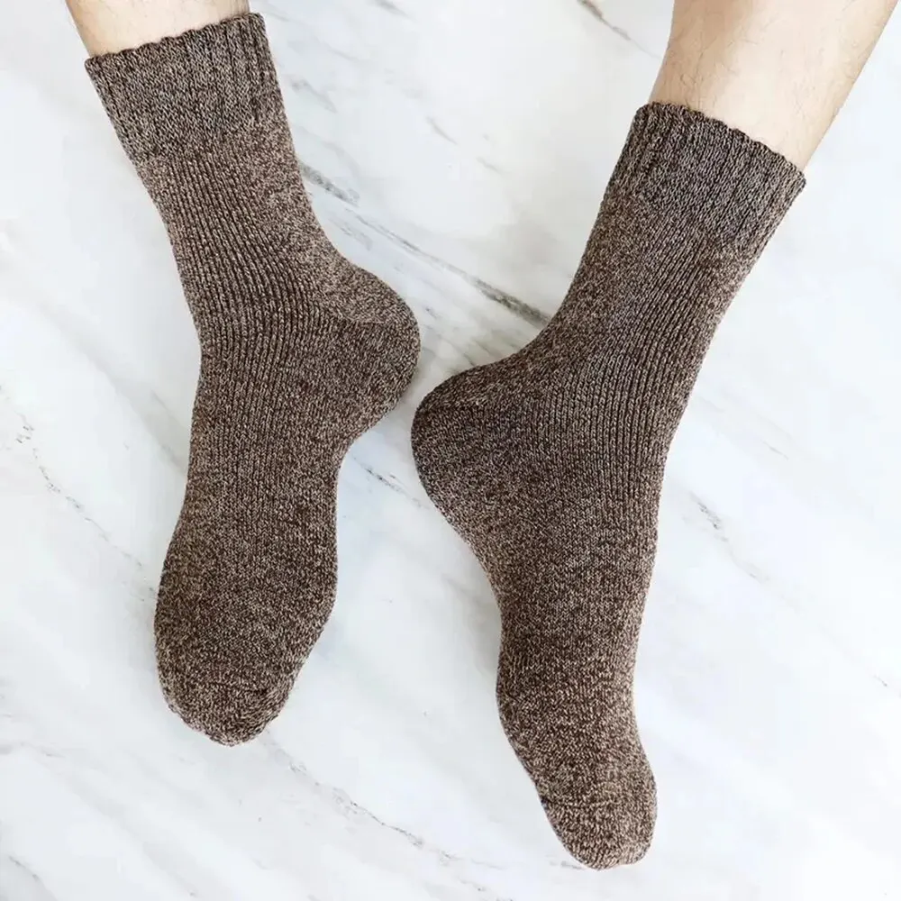 5/10 Pairs Men Retro Solid Color Casual Wool Socks Winter Warm Mid Length Sock Ultra Thick Men Antifreeze Cashmere Socks 3