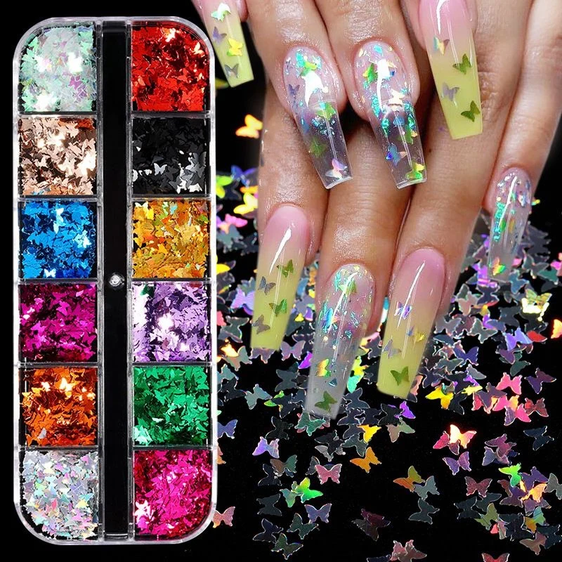 Holographic Butterfly  Heart Multi Shape  Laser Symphony Butterfly Sequins 3D Colorful Sequins Manicure  Nail Art Decoration