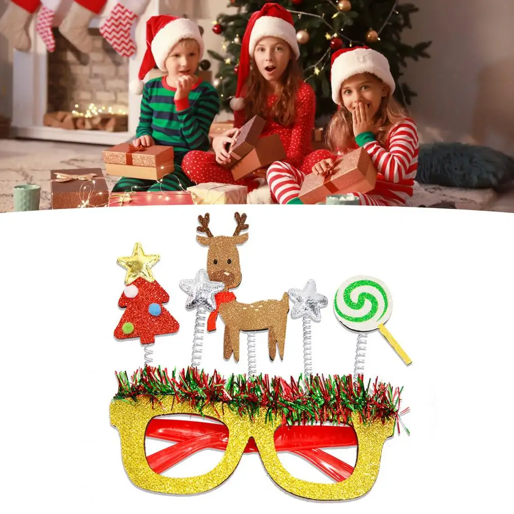 Santa Hat Glasses Festive Christmas Glasses Set with Glitter Frames Santa Hat Snowman Design Holiday Party Supplies for Merry