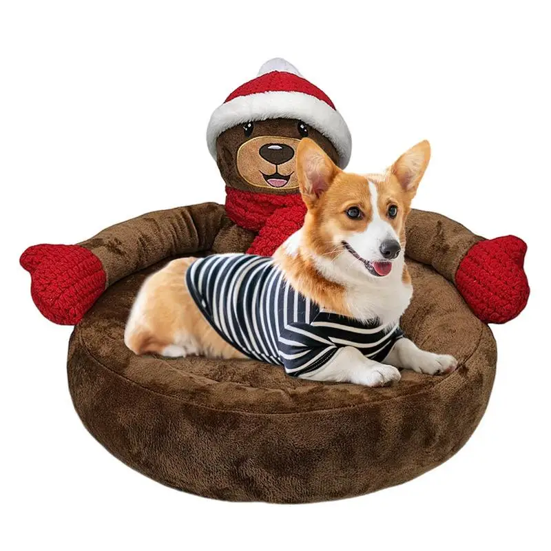 

Christmas Cat Bed Dark Brown Bear Kennel Pad With Non-Slip Base Super Soft & Warm Cat Pet Dog Supplies Sleeping Mat For Winter