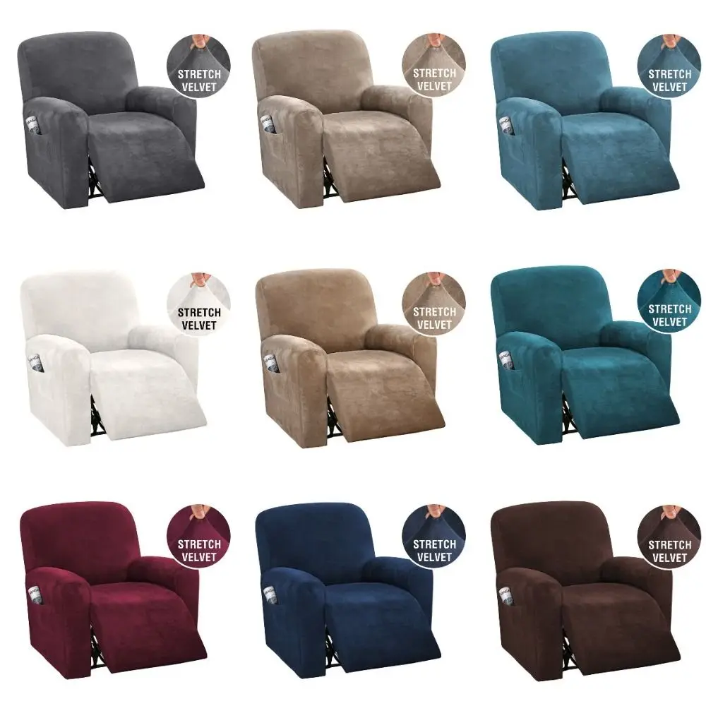 Stretchy Recliner Chair Covers Velvet Stay in Place Couch Slipcovers Non Slip Form Fitter Sofa Protector Home Theater Seating