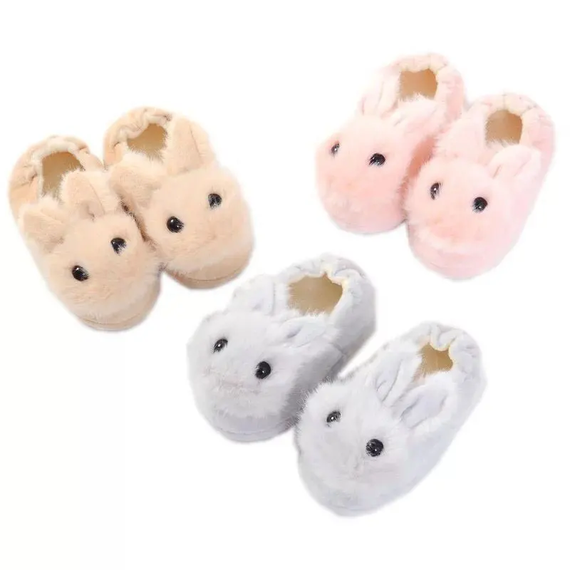 

Winter Kids Cute Cotton Slippers Children's Warm Non-slip Baby Girls Cartoon Plush Rabbit Cotton Slippers Soft Baby Shoes