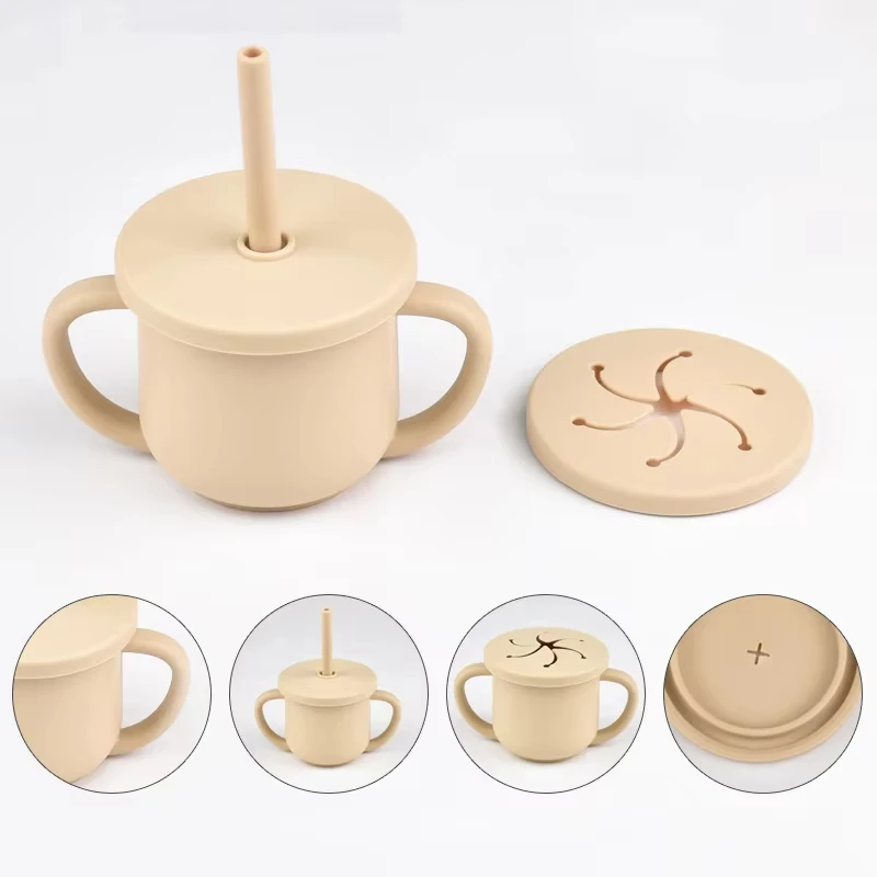 1pcs  실리콘 밀짚 컵 BPA 무료 휴대용 스토리지 스낵 컨테이너 먹이 컵 어린이 누출 방지 학습 음료 컵