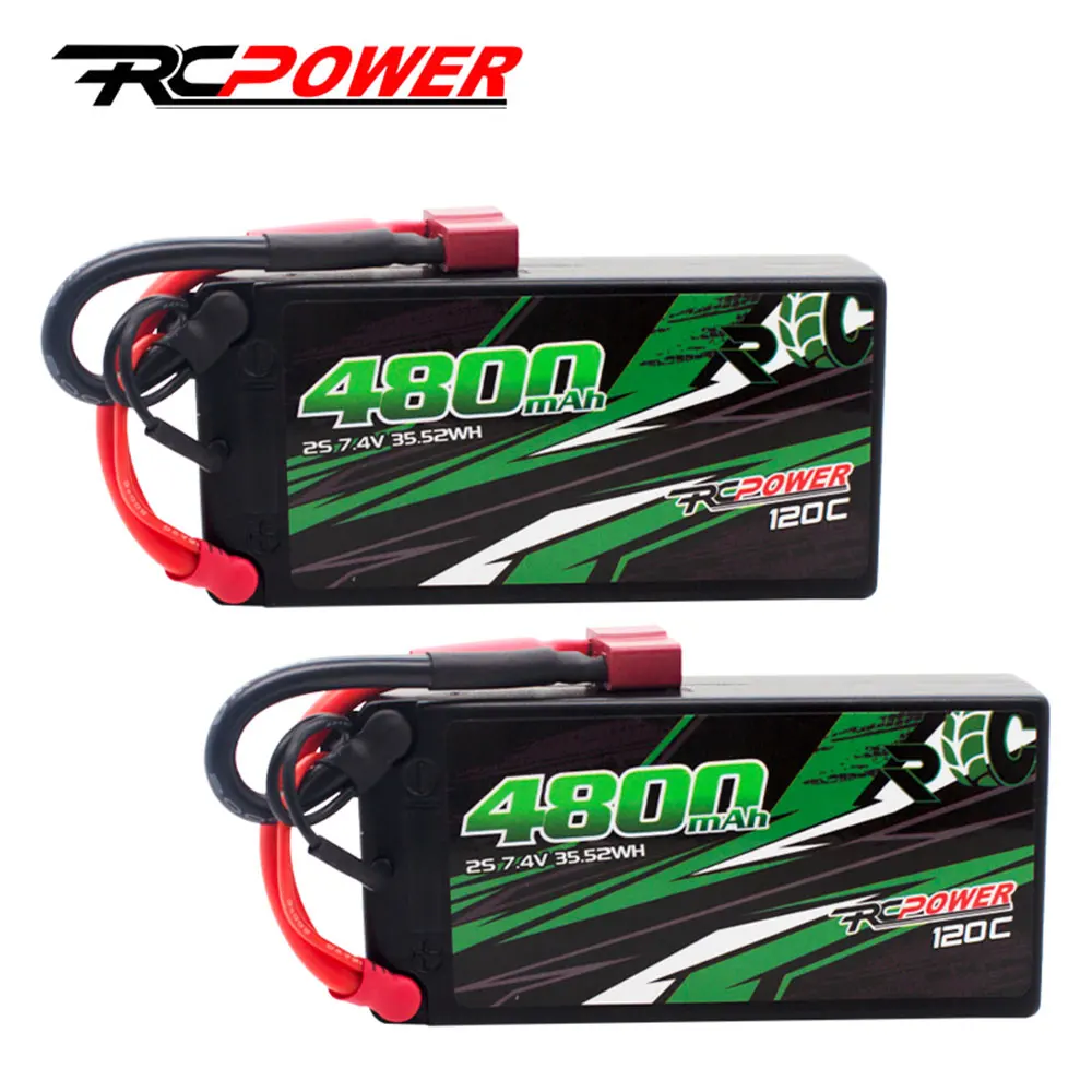 

2pcs RCPOWER 2S 7.4V Shorty Lipo Battery 4800mAh 120C With T Deans Plug HardCase For RC Car Vehicles Truck Tank Truggy Buggy