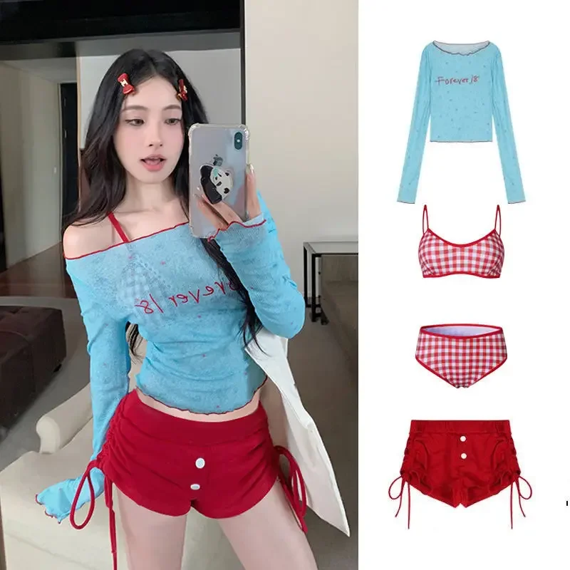 Conservative Long Sleeve Bikini Set Women's Four Piece Swimsuit Pure Desire Thermal