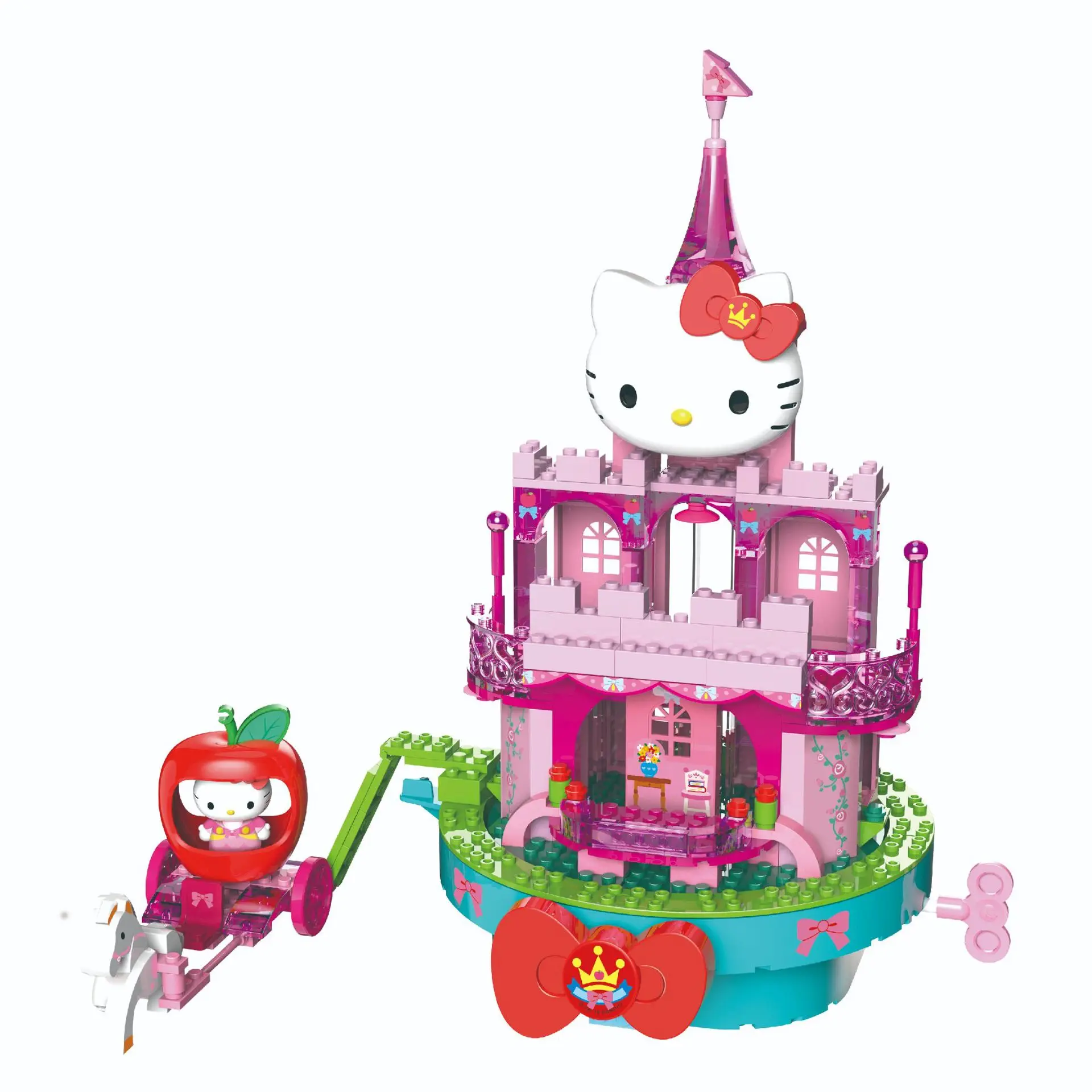 

Hello Kitty Anime Figures Ferris Wheel Pirate Ship Toy Sanrio Building Blocks Music Wonderful House Girl Toys Action Figure