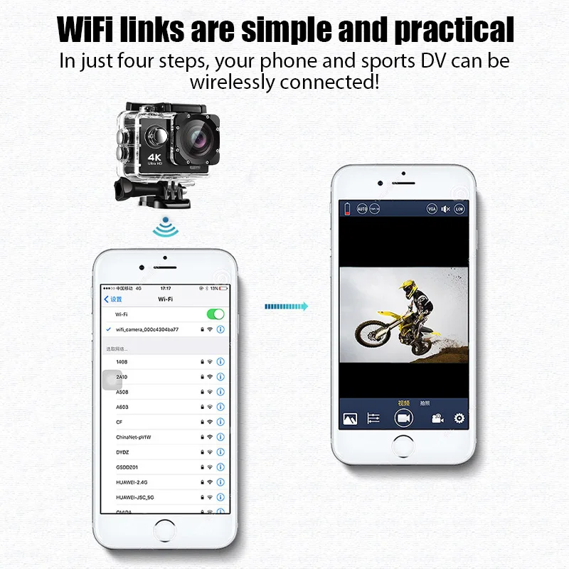 Action Camera Ultra HD 4K/30fps WiFi 2.0-inch 170D Underwater Waterproof Helmet Video Recording Cycling Skiing Cameras Sport Cam 6
