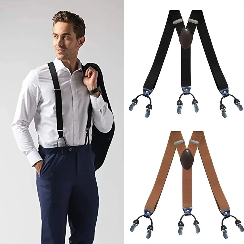 3.5cm Wide Braces Suspenders Adjustable Strap Clip Y Shape Trouser Straps Belt Wedding Party 6 Clips Elastic Braces Men Women