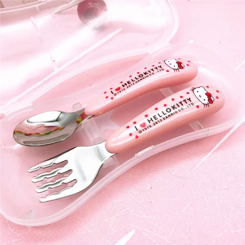

Cute Sanrio Children's Spoon and Fork Set Kuromi Accessories Kawaii Anime 304 Stainless Steel Portable Tableware Toys Girls Gift