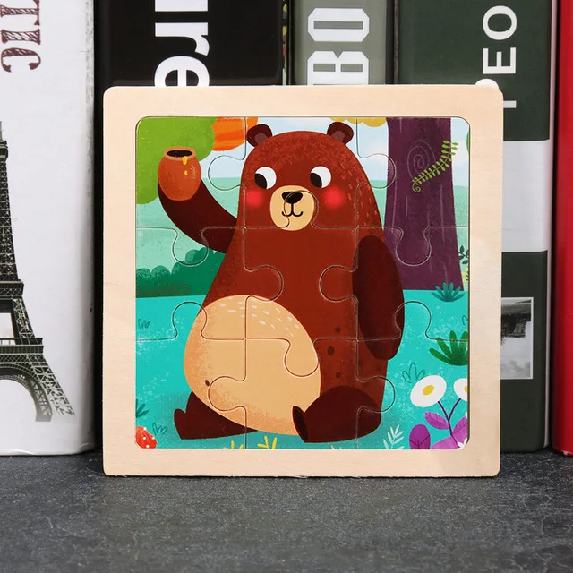 9-Piece Mini Wooden Jigsaw Puzzle Set - Montessori Educational Board Game
