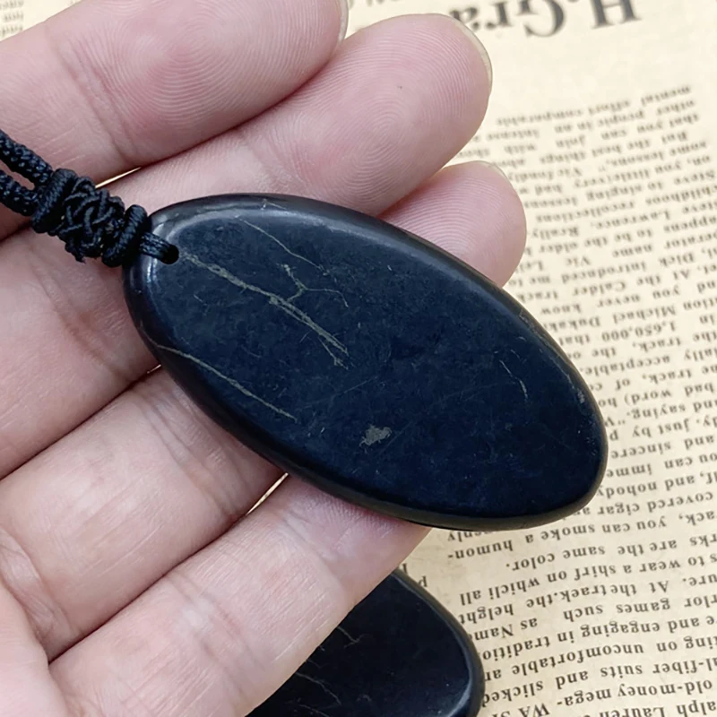 New Design Shungite Olive Shaped Pendant Exotic Energy Stone for Healing Handmade Pendant