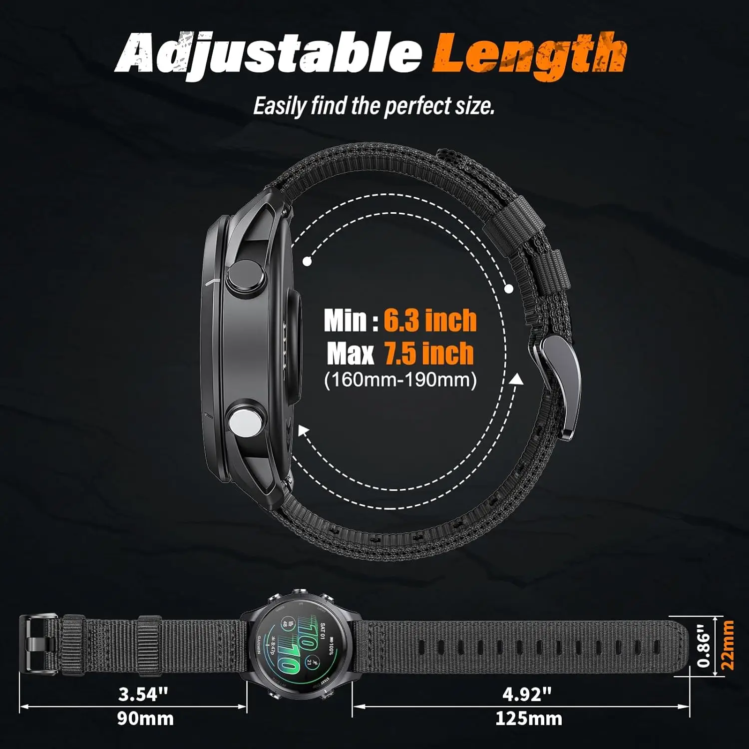Durable Nylon Watch Band with Quick Release, 22mm Strap for Adventure Enthusiasts