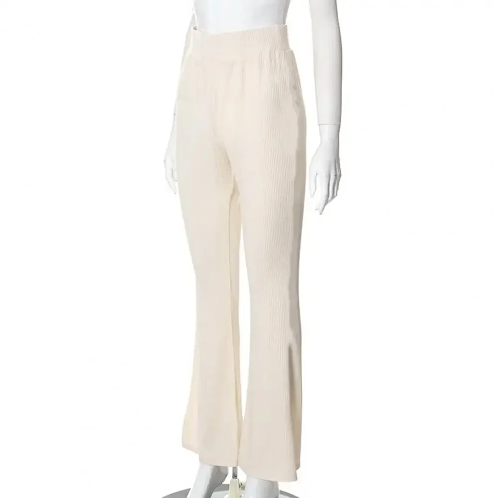 Polyester Fiber Pants Flared Leg Shape Pants High Elastic Waist Women's Yoga Pants with Flared Hem Soft Warm Fabric for Fall