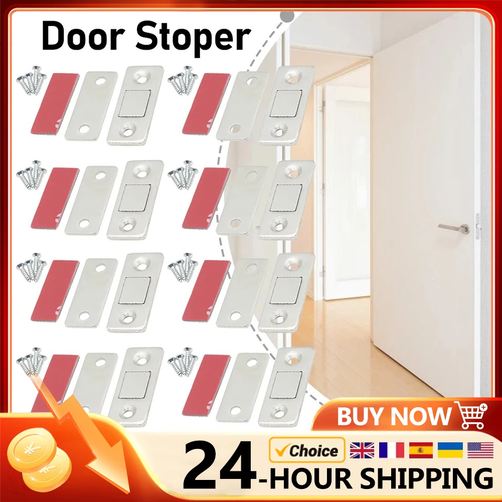 Magnetic Cabinet Catches 10-1Set Door Stops Magnet Invisible Soft-Catch Ultra-Thin Anti-Rust Door Magnet with Screw for Home