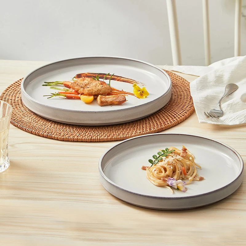 

Plate Senior Sense Household Dish Plate Ceramic Steak Dinner Plate Japanese Straight Edge Plate Creative Cutlery