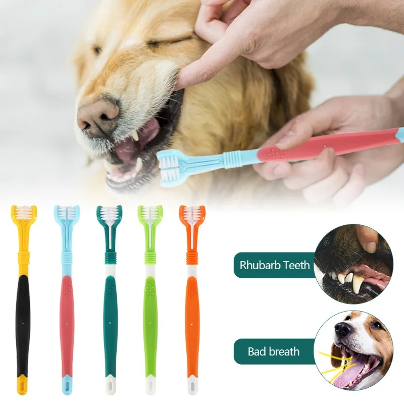 

Three Sided Pet Toothbrush Three-Head Multi-angle Toothbrush Cleaning Dog Cat Brush Bad Breath Teeth Care Tool