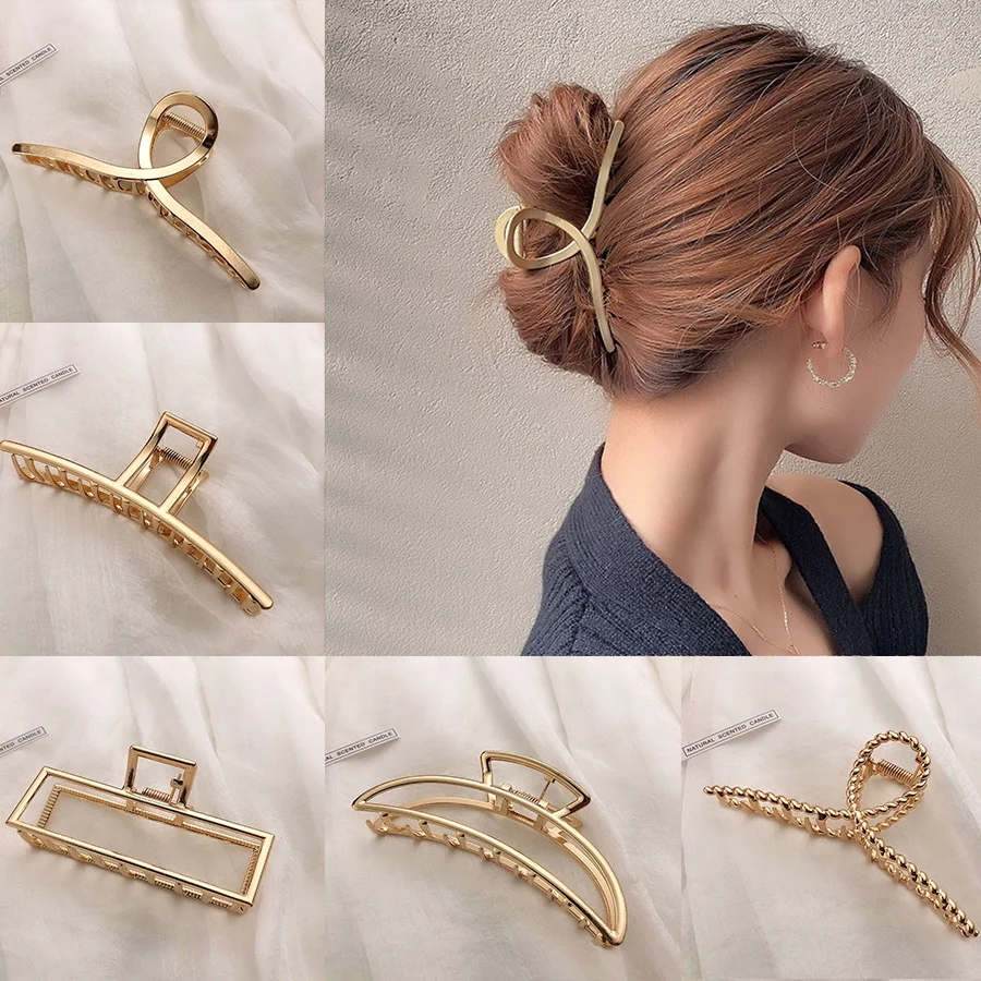 2022 neue Frauen Mode Krabben Haar Clip Haar Zubehör Metall Geometrischen Hohl Haar Clips Stirnband Haarnadeln Haar Zubehör