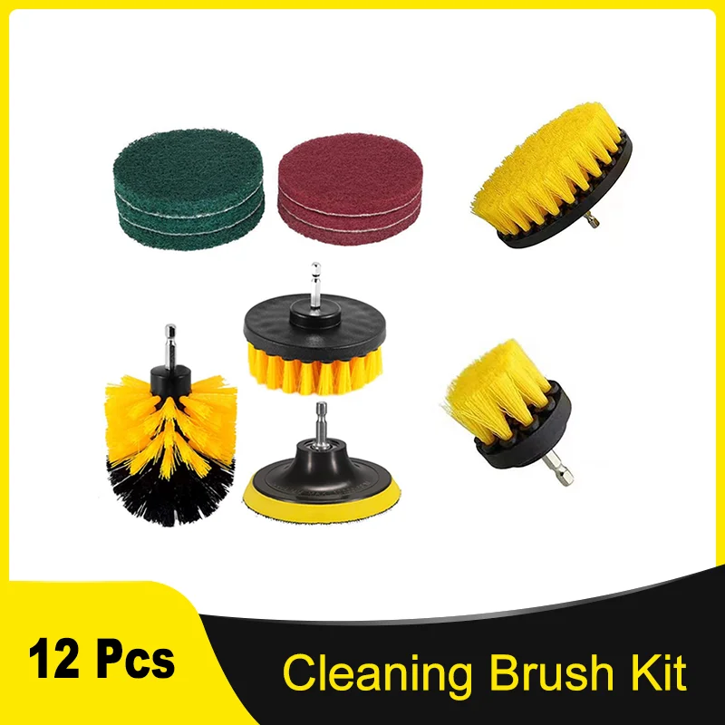 

4 Inch 75MM Cleaning Power Brush 12 Pcs include Scouring Pads Clean Brush and Extension Rod for Heavy Duty Household Cleaning