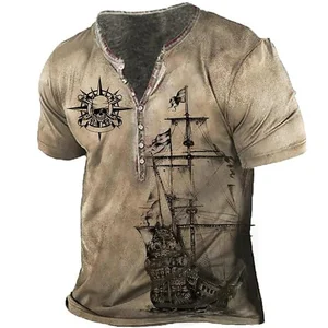 Футболка мужская оверсайз с коротким рукавом, винтажная рубашка с 3D-принтом корабля, с навигацией, одежда в стиле панк, уличная одежда