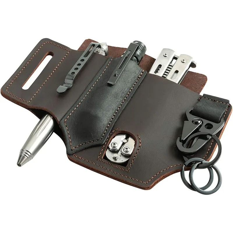 Multifunctional Waist Bag Tool Sheath EDC Leather Multifunctional Flashlight Holster Storage Bag Pen Sheath Pocket Storage Bag 3
