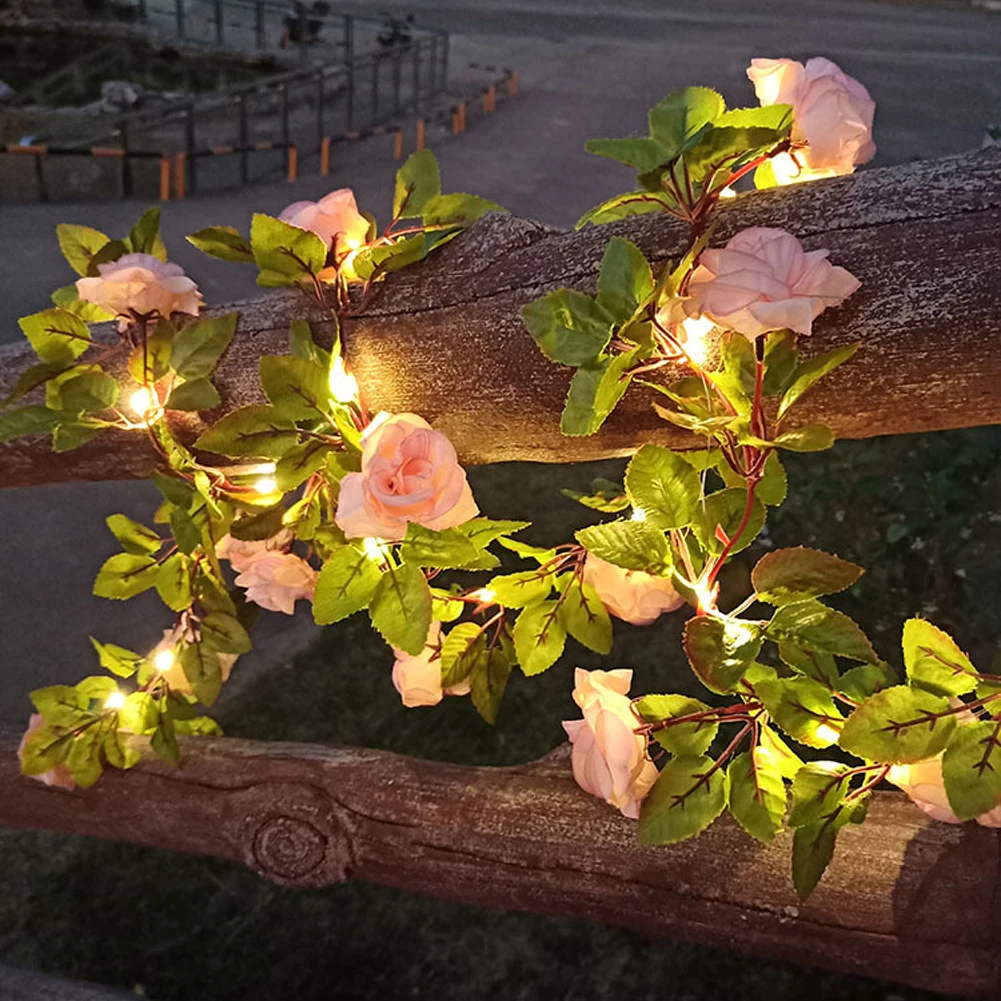 Solar Artificial Sunflower Rose String Light, Garland Fairy String Lights Green Leaf Vine Light for Garden Party Decor solar lights for sale