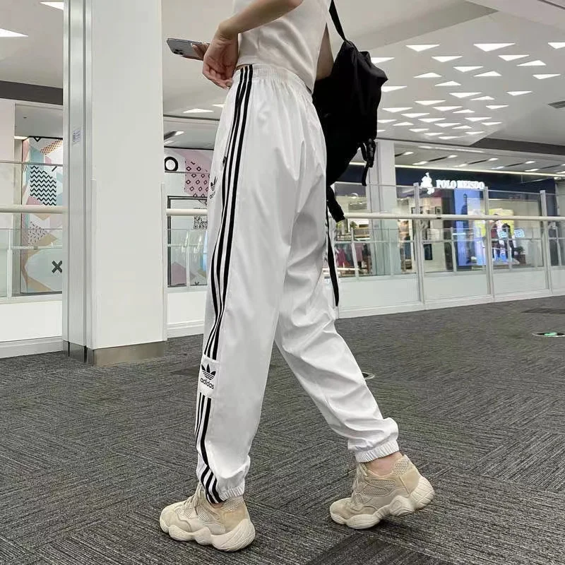 Casual Sports Pants Adidas Breathable Trousers Men and Women Trendy Versatile Polyester Anti Wrinkle Loose Sweatpants Black and White