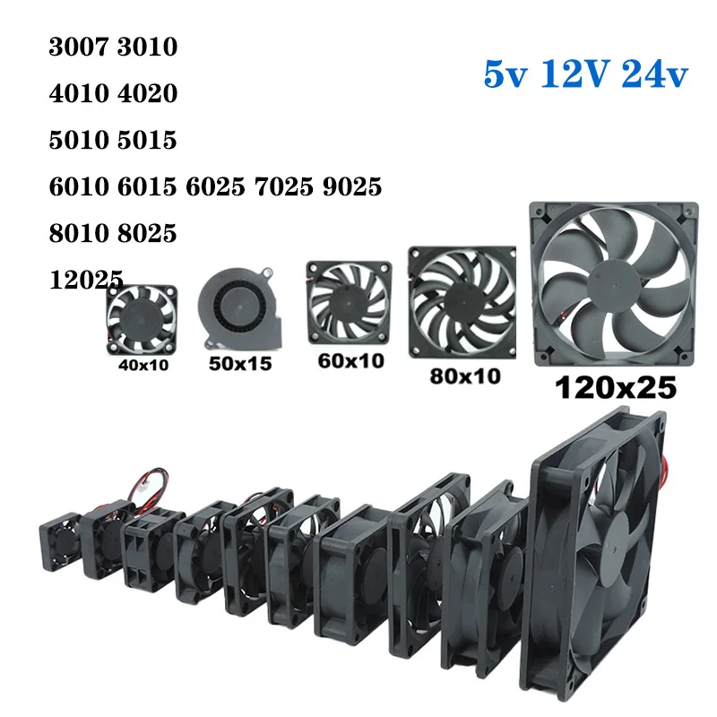Industrial Cooling Fan DC Brushless Fan xh2.54 2pin 5V 12V 24V Industrial Cooling Fans Sleeve Bearing 4/8cm 12cm 25/30/35/40/50*10mm 3D printer Cooler