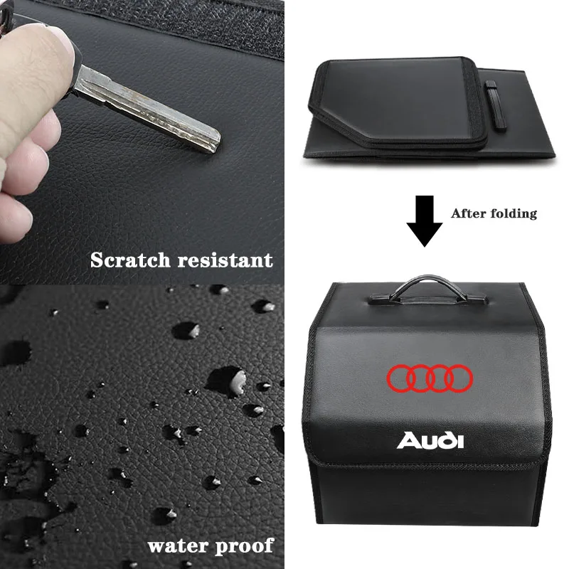 Car Trunk Storage Bag Leather Camping Box Collapsible For Audi Quattro A3 A4 A6 A5 Q5 A1 Q7 Q3 Q2 Q8 A7 A8 TT S1 SQ5 RSQ3 RSQ8
